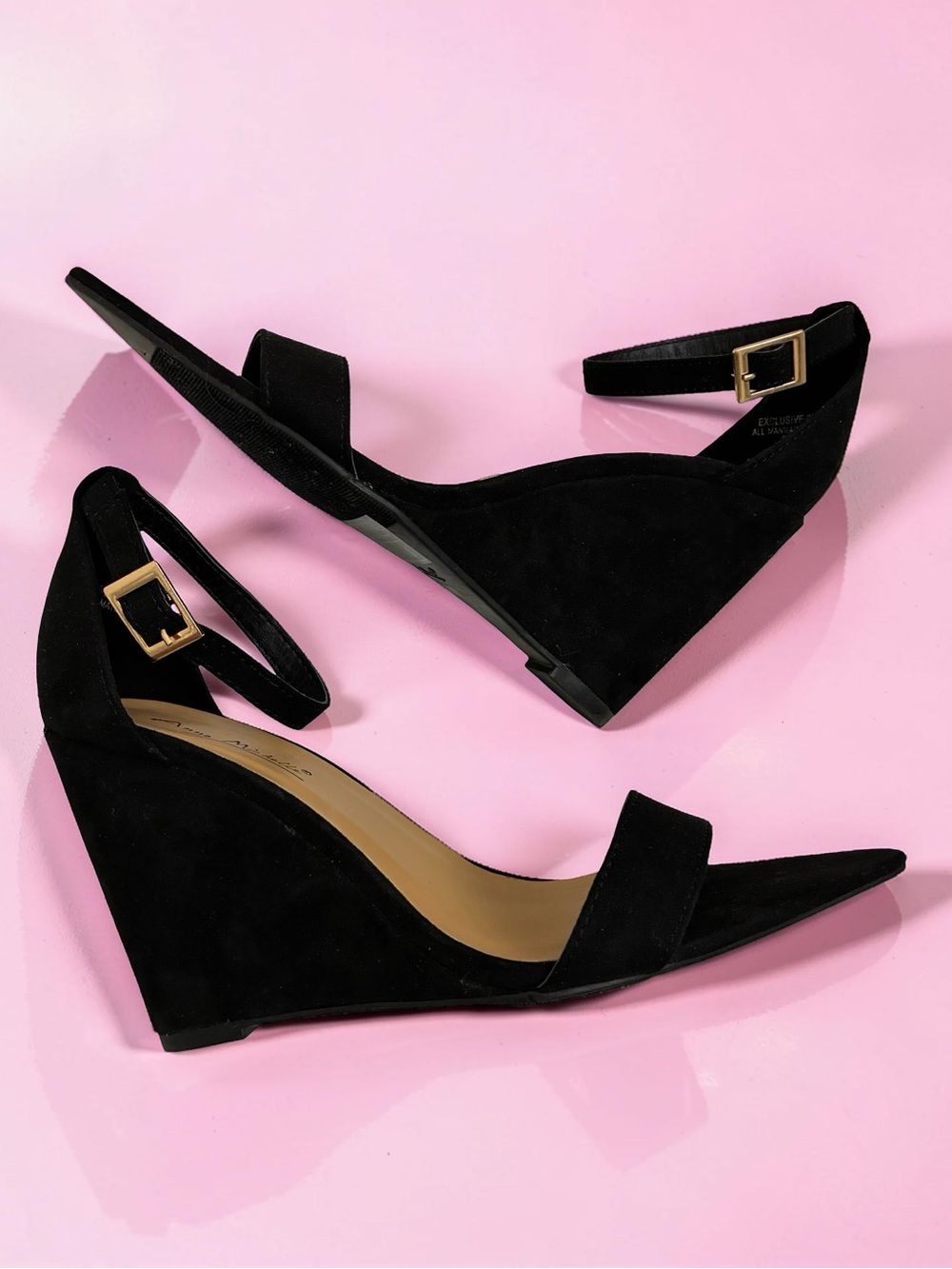 Anne Michelle Classic Black Wedge Sandals with Ankle Strap